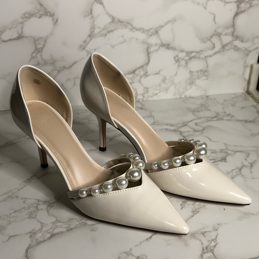 Coutgo Womens Pointed Toe D'Orsay Mid Stiletto Heel S- 6.5